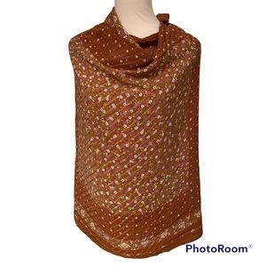 BAYRON SCARF BROWN WHITE PINK FLORAL LARGE SILK SQUARE HAND ROLLED ACCESSORY